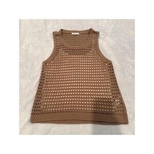 Splendid Women's Brown Open-Knit Cotton Knit Top L